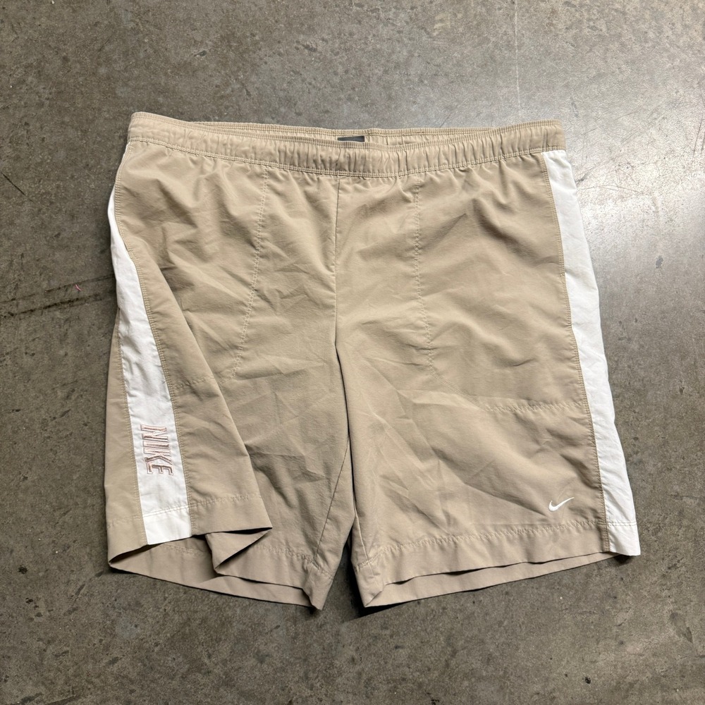 Nike Mens Swim Trunks Tan White Mesh Lined Athletic Shorts XL RN56323